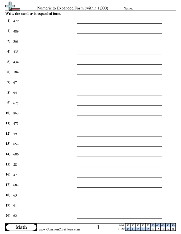Numeric to Expanded (within 1,000) worksheet